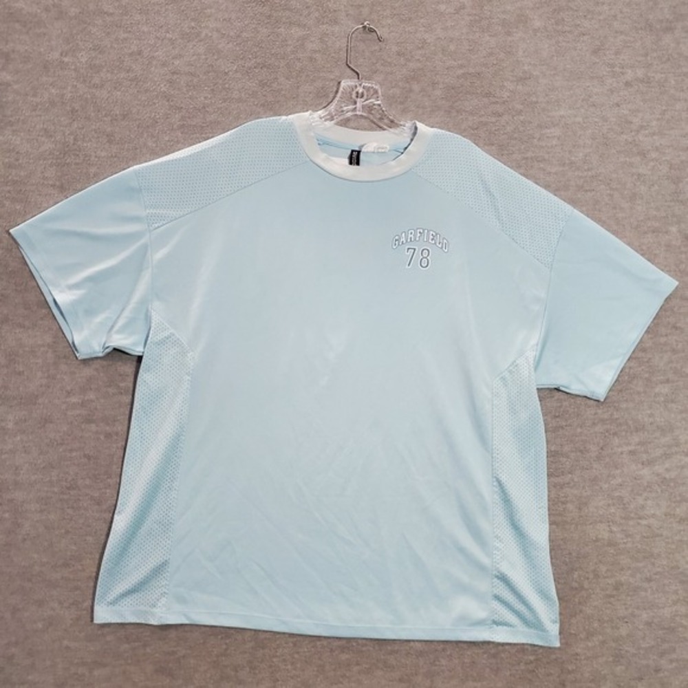 Garfield Women Top Large Blue Oversized‎ Shirt Logo Basketball 78 Graphic Tee